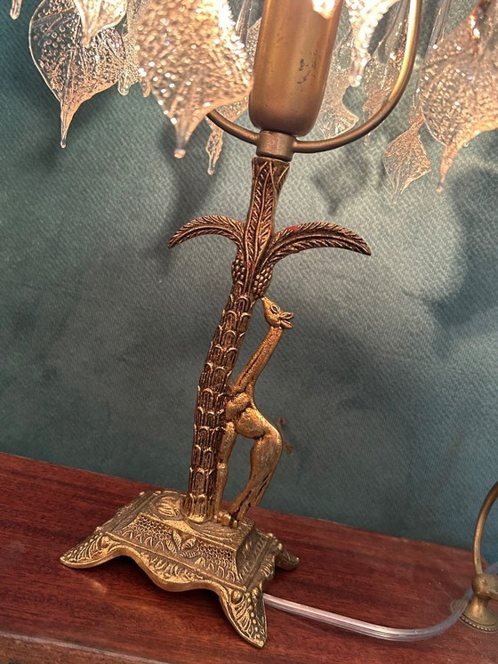 Image 1 of Vintage Crystal Table Lamp Giraffe With Palm Tree
