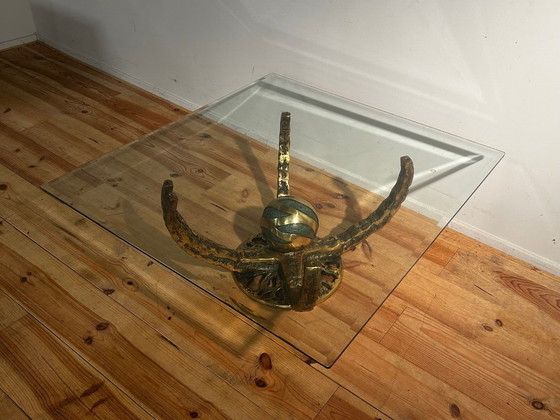 Brutalist Coffee Table "Octo" Henri Fernandez 1970 – Bronze, Glass (photo 3 of 15)
