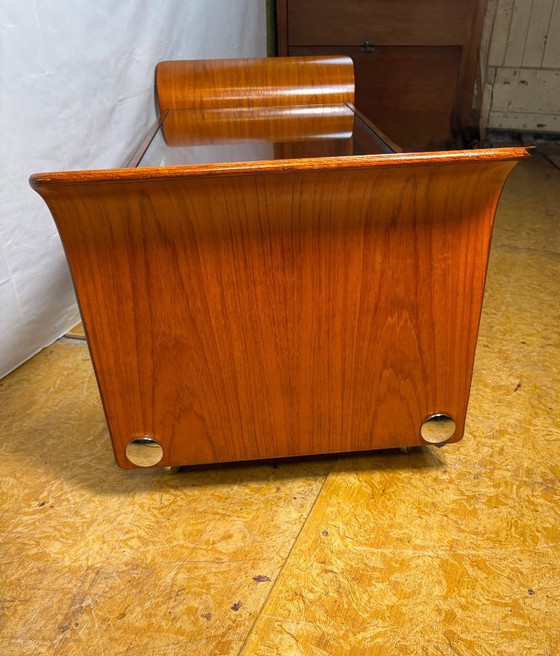 Image 1 of Mid Century Retro Teak & Glass Top Tulip Coffee Table by G-Plan (Circa 1960)  A stunning mid century modern teak and glass top c