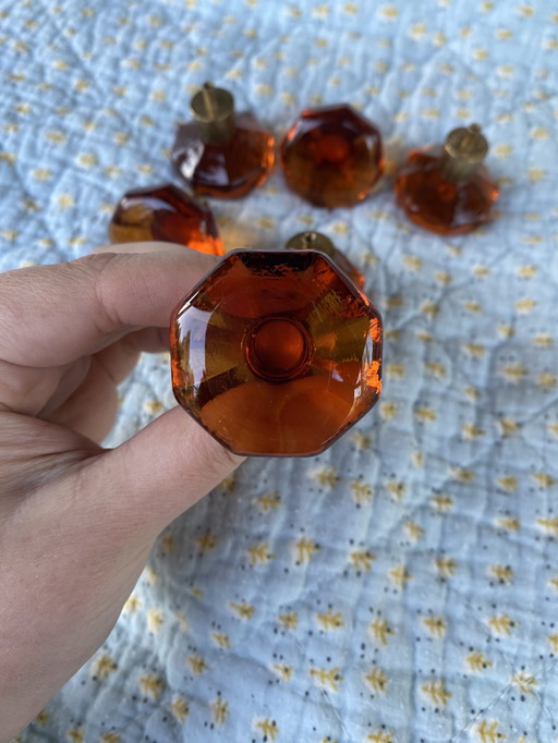Bouton de porte verre ambré verre fumé vintage Suède