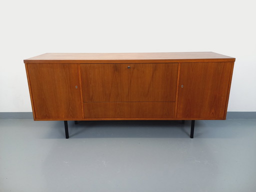Vintage Scandinavian-style teak and black metal sideboard from the 60s and 70s