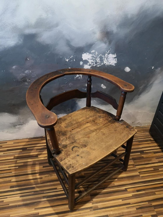 Image 1 of Antique solid wood armchair with armrests - Authentic rustic style