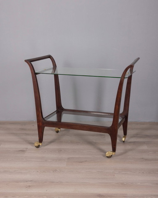 Italienischer Speisewagen aus Holz und Glas im Vintage-Stil der 1940er Jahre.