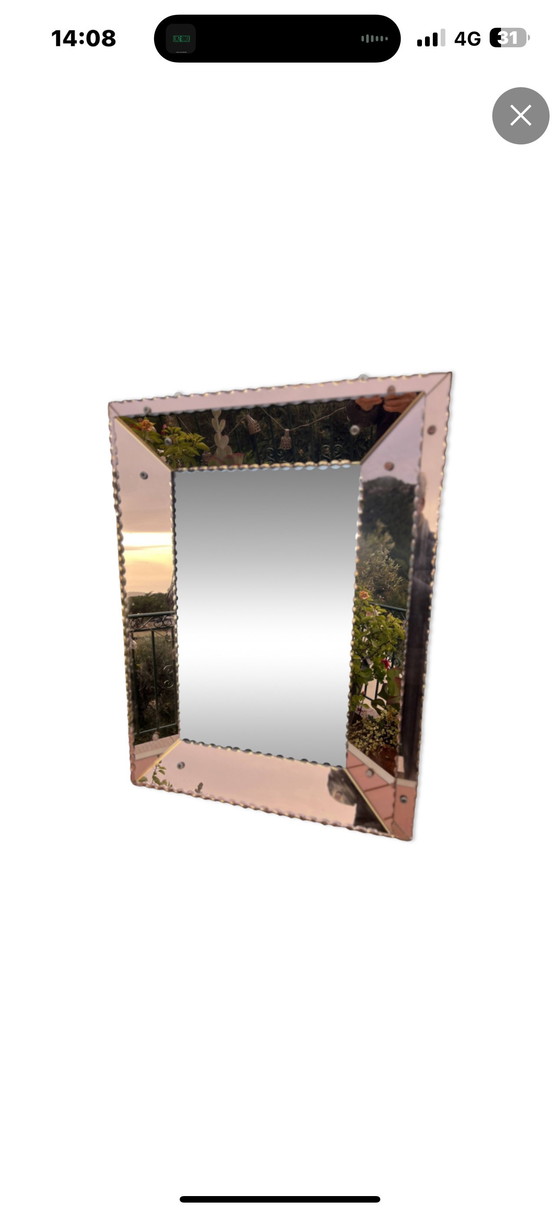 Image 1 of Beau miroir vintage art déco cuivré 