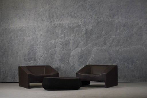 Ensemble en cuir Malmo et pouf Fjord de Patricia Urquiola pour Moroso, Italie, années 2000