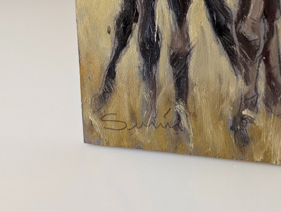 Image 1 of Ritratto di un asino in stato di maternità, olio su tavola, XX secolo.