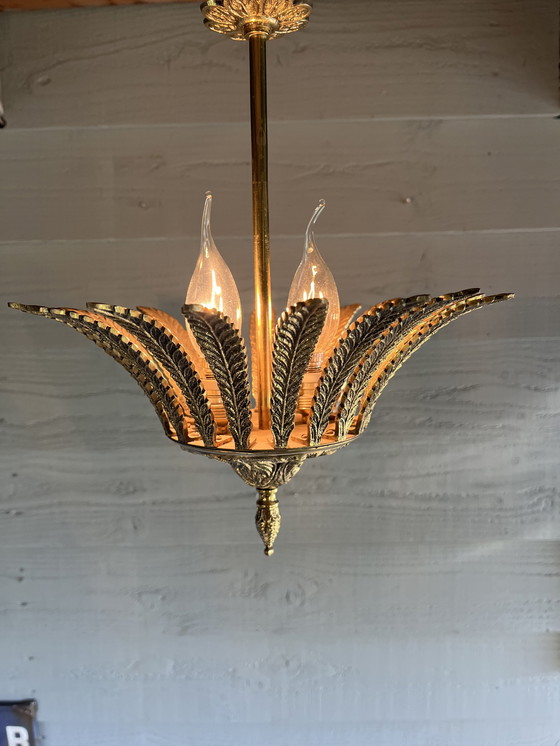 Image 1 of Lampada a sospensione vintage in ottone massiccio in stile maison jansen