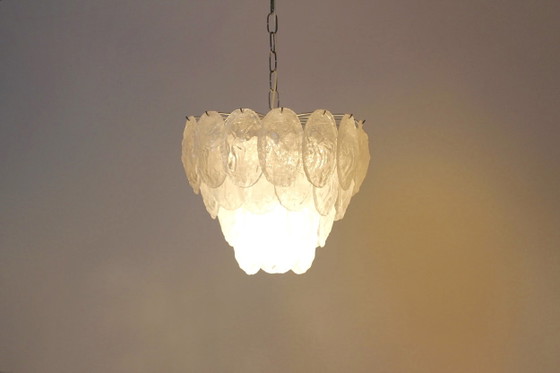 Murano Frosted Glass Leaves Chandelier by A.V. Mazzega, polished steel (photo 4 of 8)