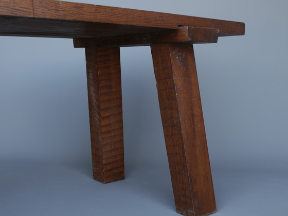 Image 1 of Table en chêne brutaliste française