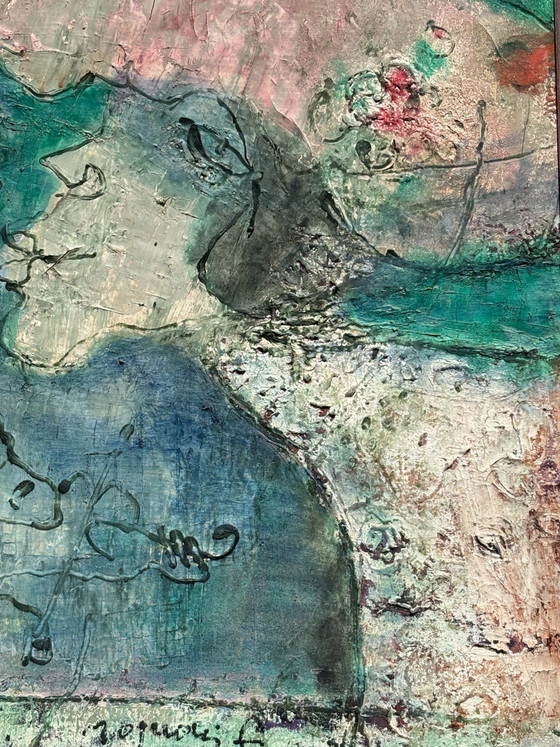 Oil on Canvas by Franco Rognoni, 'Lady with Suitors', 1974 – Paintings & Drawings, Modern (photo 5 of 10)