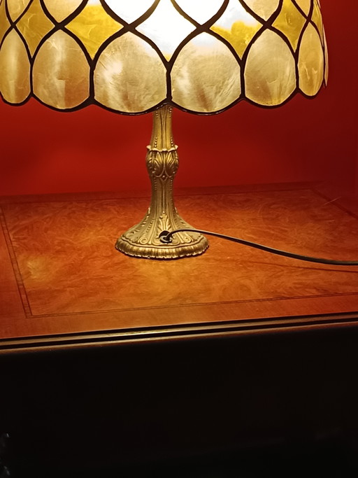 Lampe de table miniature vintage Tiffa - coquillages Capiz en nacre. – tafellampen, Metal, Other (photo 2 of 5)