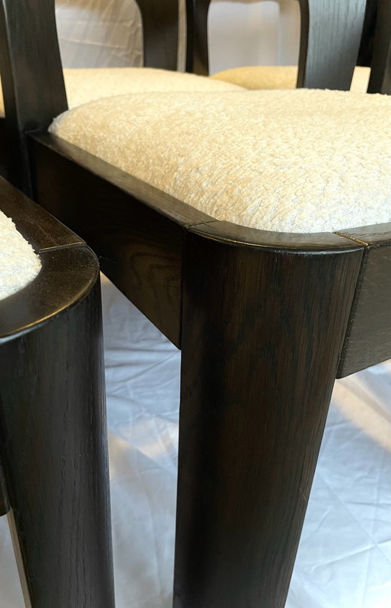 Vintage Dining chairs, Solid Oak & Ivory Bouclé, Wood, Brown (photo 8 of 8)
