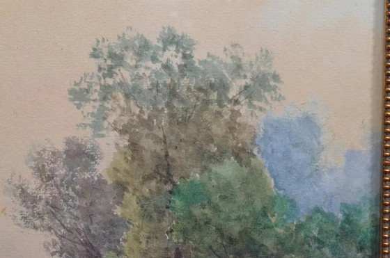 Antique French Signed Watercolor Landscape With Country Path, Gilt Frame, Circa 1900 – Paintings & Drawings (photo 10 of 12)