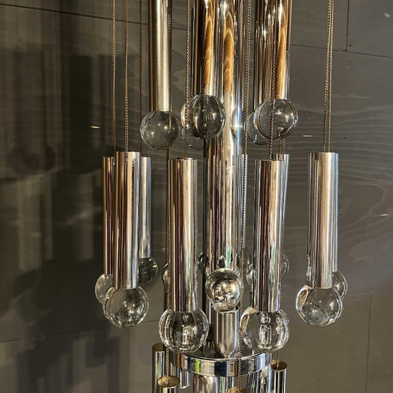 Image 1 of Sciolari Kronleuchter aus der Mitte des 20. Jahrhunderts, aus Chrom und Glas