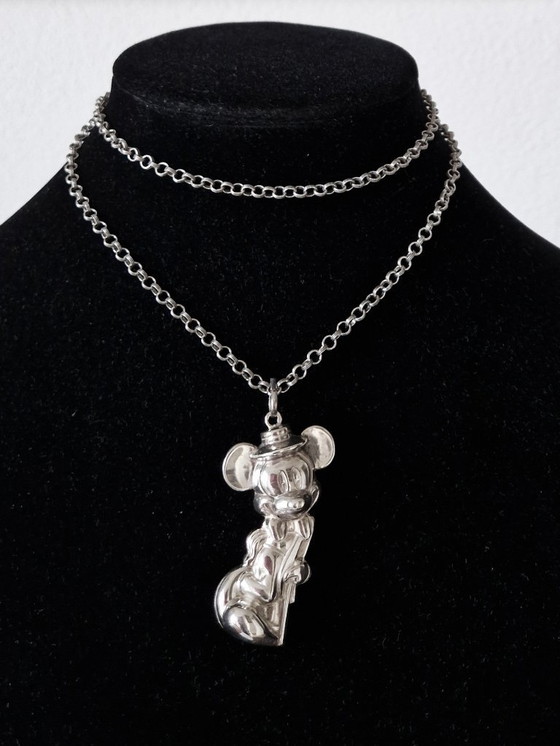 Image 1 of Disney - Large silver Mickey Mouse pendant with long chain