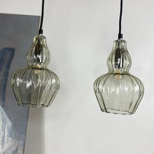 Coppia di lampade a sospensione antiche in vetro trasparente. – hanglampen, Glass (photo 2 of 9)
