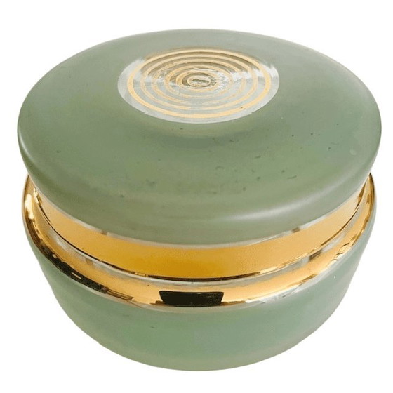 Image 1 of Art Deco joyero de vidrio verde menta oro 1950s