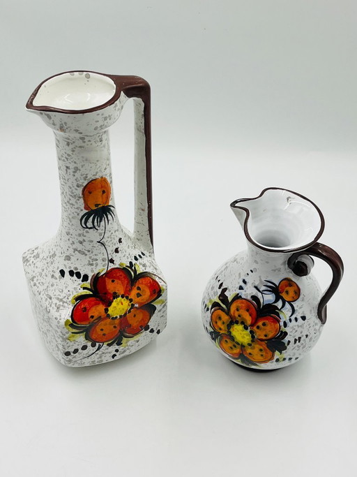 Pair of vintage hand-painted floral Italian vases