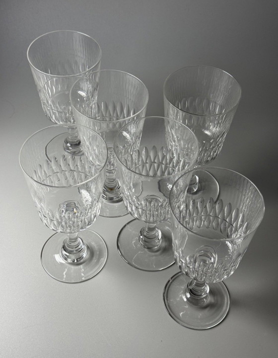 Image 1 of Val Saint Lambert “Service Théodora” kristallen wijn- of waterglazen, België, catalogus 1904-1905, set van 6

