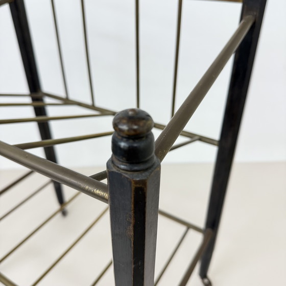 Image 1 of Vintage Wooden Magazine Rack with Brass Details, 1950's
