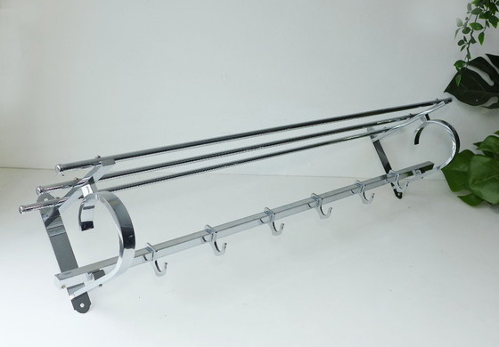 Image 1 of ART DECO Wardrobe Vintage Wall Coat Rack 1930s 1940s Chrome Silver Bauhaus Streamline