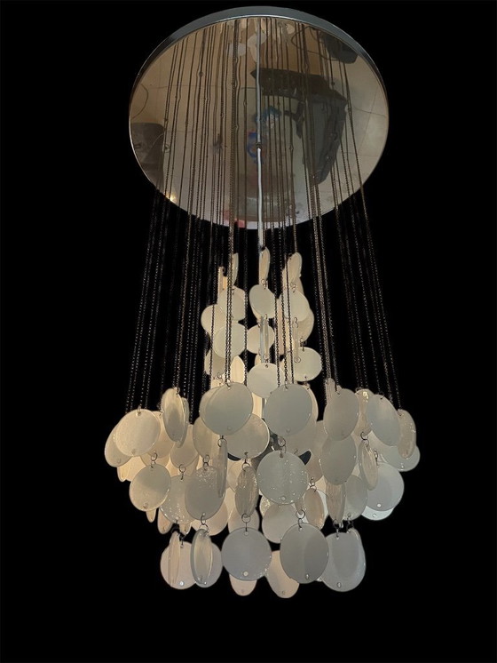 Image 1 of Vetri voor Vistosi Cascade hanglamp opaline Murano glas, Italië jaren 60