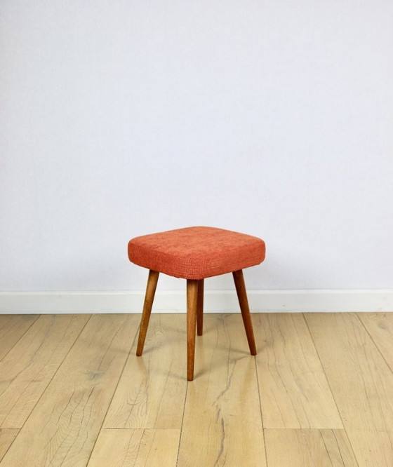 Image 1 of Tabouret carré vintage en terre cuite orange PRL années 1970