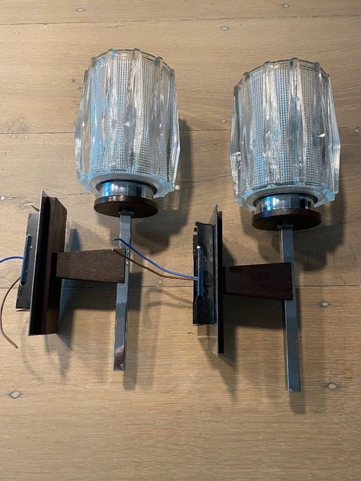 Coppia di applique da parete in stile brutalista scandinavo di metà secolo (anni '60-'70) – wandlampen, Glass, Metal