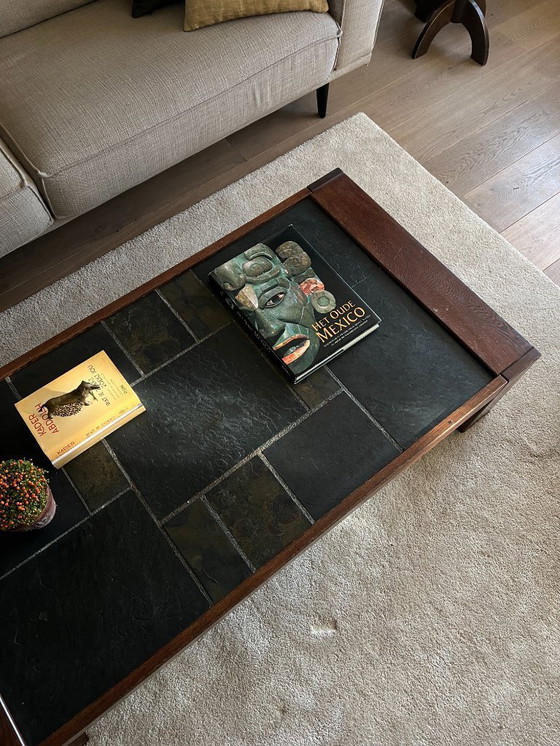 Image 1 of Brutalist salontafel Wenge natuursteen 70s Vintage 