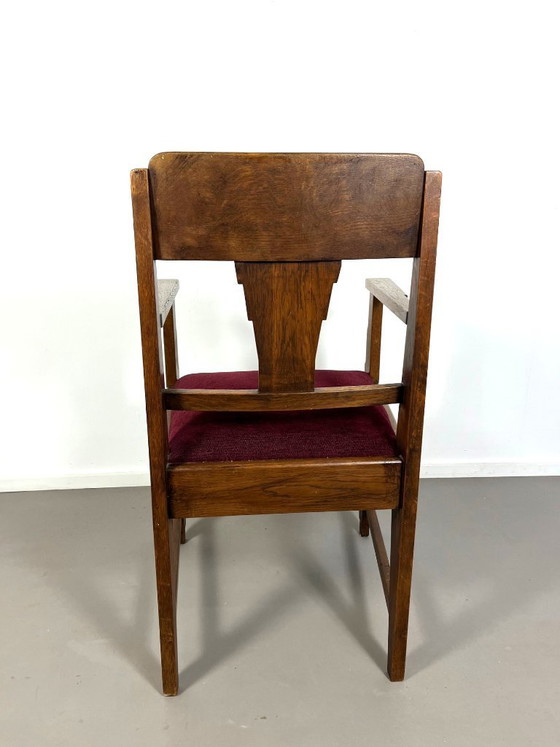 Image 1 of Dutch Art Deco Amsterdam School oak armchair, 1930s