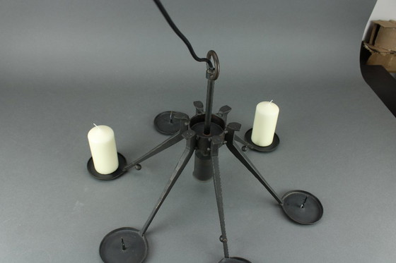 Image 1 of Manfred Bergmeister (1927-2019) - Brutalist handmade wrought bronze pendant lamp / six light candelabra