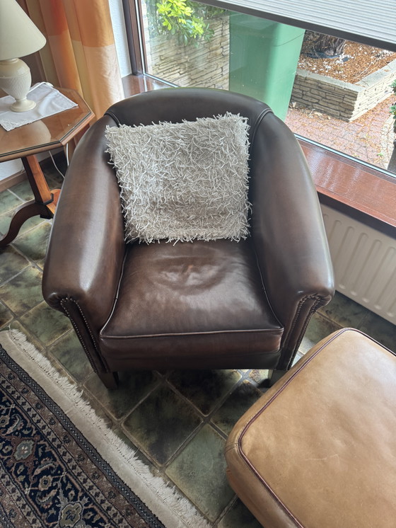 Image 1 of Leren Fauteuil met Voetenbank