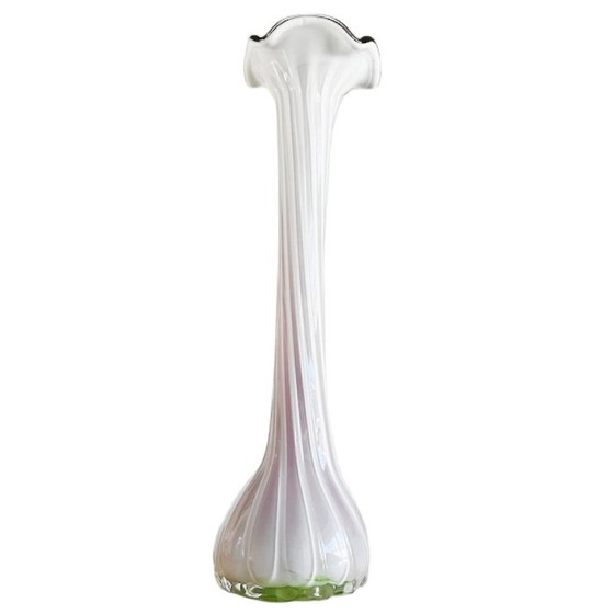 Image 1 of Vintage tall hand-blown glass twisted vase Murano 1970s