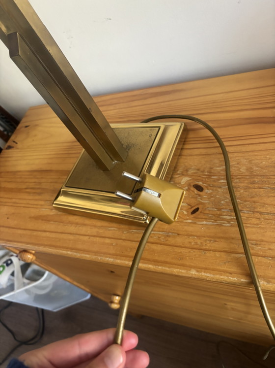 1x Large Brass 'Skyscraper' Table Lamp by Lustrerie Deknudt, 1970s – Lusterie Leknudt, Metal, Textile (photo 6 of 6)
