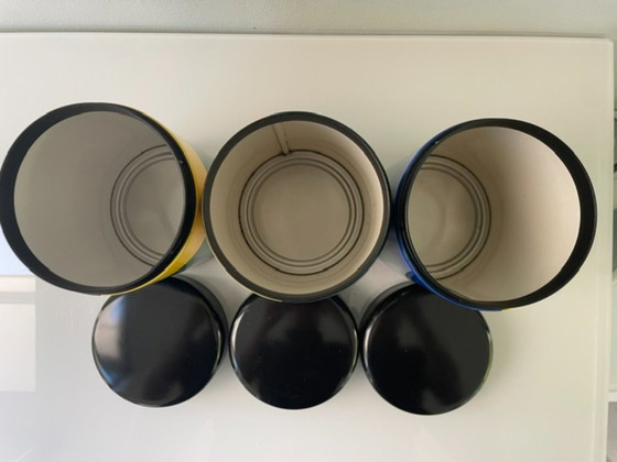 Image 1 of Set van 3 vintage retro Brabantia voorraadpotten – Memphis style jaren 80