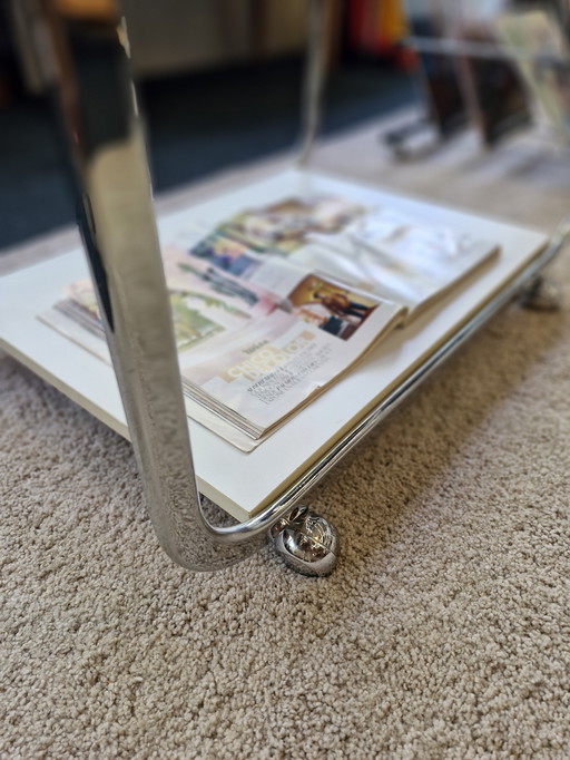 Vintage Space Age Trolley Side Table Smoked Glass / White 70s
