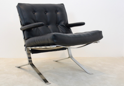 Mid Century Loungestoel met Lage Rug in Chroom