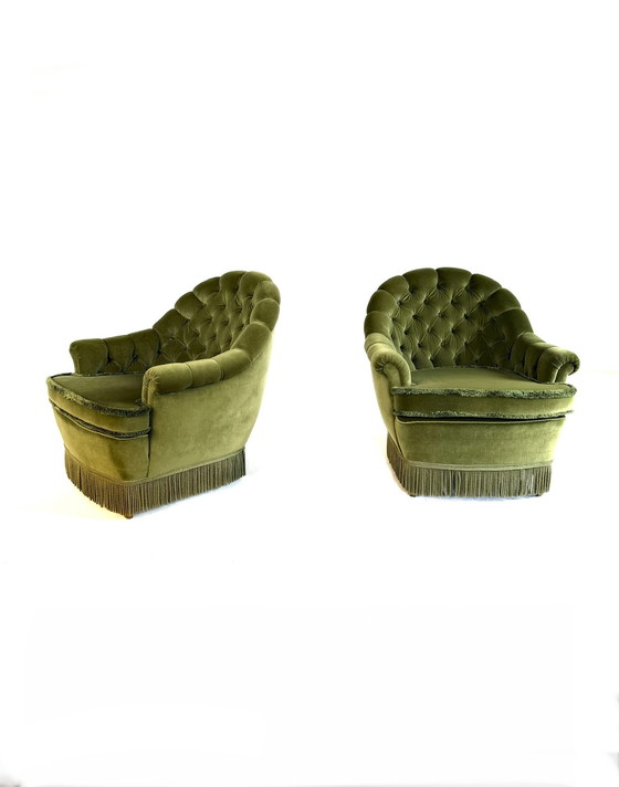 Image 1 of 2 fauteuils cocktail vintage en velours des années 60