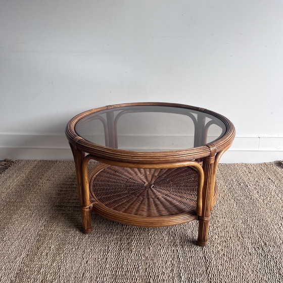 Image 1 of Lounge-Set mit Palmenblattmotiv, Sofa, 2 Sesseln und Tisch, Mid-Century-Stil