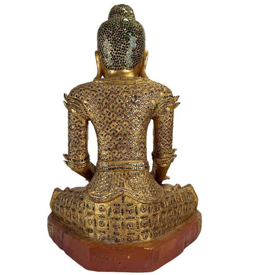 Antieke Birmese Jambupati Boeddha met glasinleg, 57 cm hoog. – Beeldhouwkunst, Wood (photo 6 of 16)