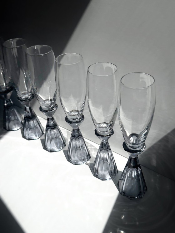 10 Vintage Kristallen Champagneglazen met Paarse Steel, Art Deco Revival, Italië jaren 80 – Glazen & Karaffen (photo 7 of 8)