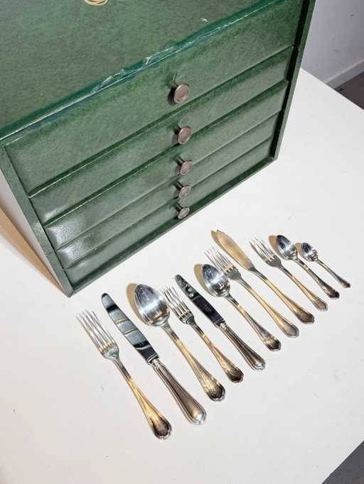 Juego de cubiertos Christofle “Spatours” bañados en plata – 144 piezas con estuche original antioxidante. – besteksets