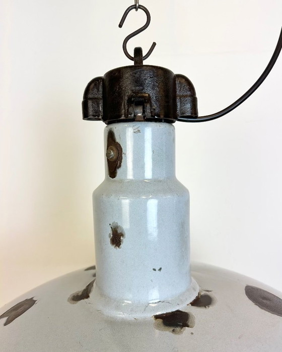 Image 1 of Large Industrial Midcentury Grey Enamel Factory Lamp, 1950s