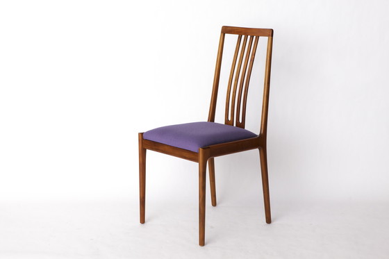 Image 1 of 1 of 11 Vintage Chairs by Lübke – 1960s-70s Beech Wood & Violet Textile Upholstery