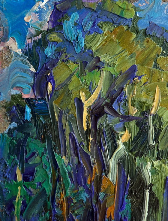 Image 1 of Original Oil Painting Summer Village Landscape House near the forest