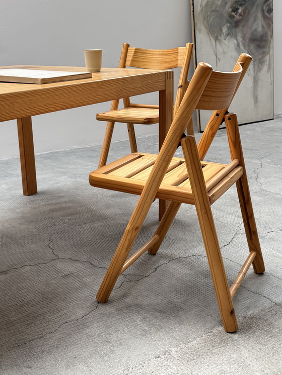 Image 1 of 4 sedie pieghevoli in legno di pino massello, stile Rainer Daumiller, Danimarca, anni '70