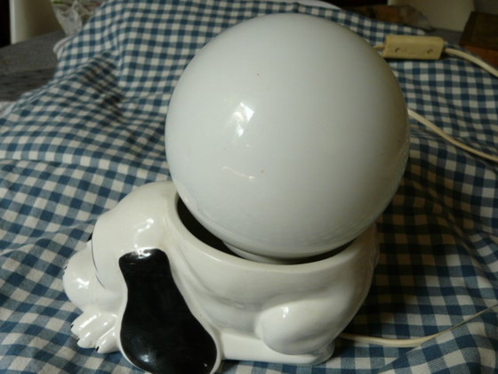 Image 1 of Keramiek en opaline hondenlamp 1960/70 Gesigneerd Bassano Italië