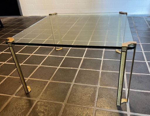Table basse en laiton & verre de Peter Ghyczy, années 1970
