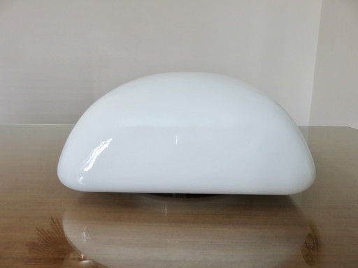 Grand plafonnier carré en opaline blanche, années 60 70