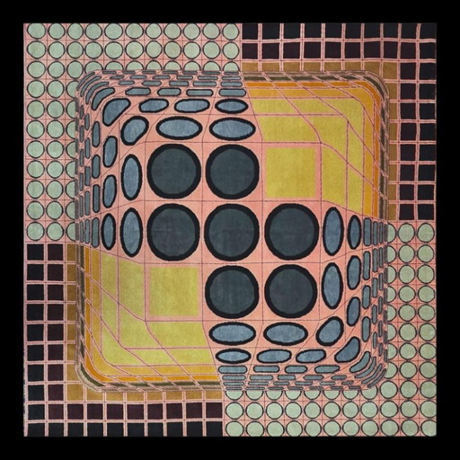 Alfombra de lana Victor Vasarely JENGE CA – Tejido a mano con base de algodón geométrico (220 x 225 cm)
